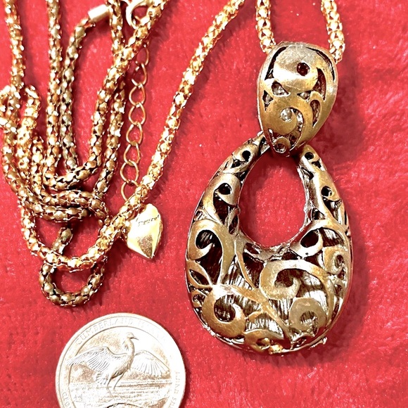 Crystal & faux opal necklace sparkly vintage BJ metal rare 3-D design filagree - Picture 3 of 5